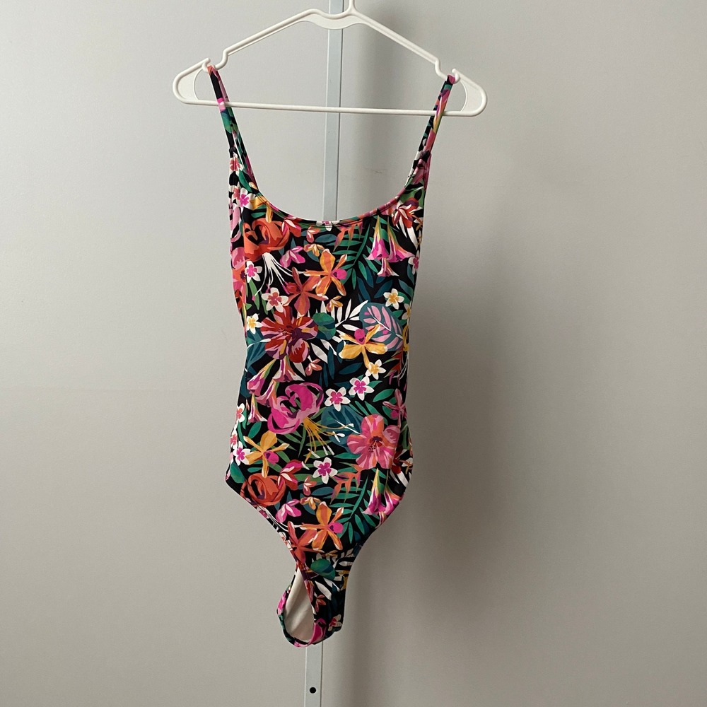 Hurley XL Multicolor Floral One‎ Piece Swimsuit Cutout Strappy Back Swimwear